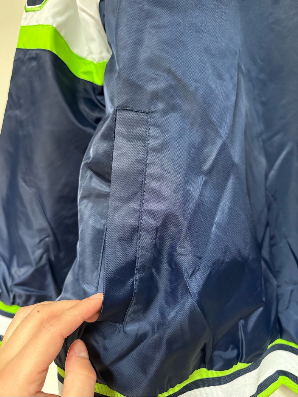 STARTER Navy Pullover Seattle Seahawks Jacket with Lime & White Accents - Picture 4 of 5